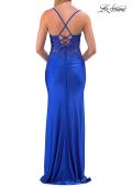 Picture of: Rhinestone Lace Corset Gown with Slit and Crisscross Lace-Up Back in Royal Blue, Style: 33769, Detail Picture 10