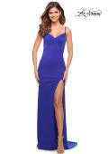 Picture of: Simple Jersey Gown with V Neckline and Slit in Royal Blue, Style: 30072, Detail Picture 11