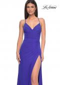 Picture of: Net Jersey Ruched Prom Dress with Illusion Bodice in Royal Blue, Style: 31151, Detail Picture 11