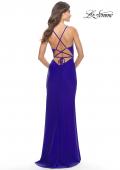 Picture of: Soft Jersey Dress with Knot Waist and Lace Up Back in Royal Blue, Style: 31169, Detail Picture 11