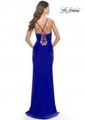 Picture of: Ruched Jersey Dress with Lace Up Back in Royal Blue, Style: 31572, Detail Picture 11