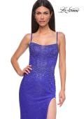 Picture of: Fitted Net Dress with Rhinestones and U Slit in Royal Blue, Style 32840, Detail Picture 11