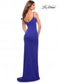 Picture of: Simple Jersey Gown with V Neckline and Slit in Royal Blue, Style: 30072, Detail Picture 12