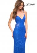 Picture of: Lace Prom Dress with Illusion Embellished Sides in Blue, Style: 30474, Detail Picture 12