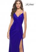 Picture of: Soft Jersey Dress with Knot Waist and Lace Up Back in Royal Blue, Style: 31169, Detail Picture 12