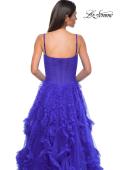 Picture of: Ruffle Tulle Dress with Unique Skirt and Illusion Corset Bodice in Royal Blue, Style 32719, Detail Picture 12