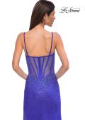 Picture of: Fitted Net Dress with Rhinestones and U Slit in Royal Blue, Style 32840, Detail Picture 12