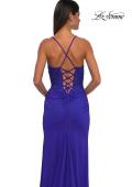 Picture of: Lace and Ruched Jersey Prom Dress with Deep V Neckline in Royal Blue, Style: 33001, Detail Picture 12