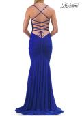 Picture of: Ruched Lace Fitted Gown with Strappy Open Back in Royal Blue, Style: 33857, Detail Picture 12