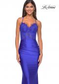 Picture of: Sheer Lace Bodice with Scallop Edge Jersey Long Dress in Royal Blue, Style: 31272, Detail Picture 13