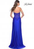 Picture of: Ruched Jersey Skirt with Lace Illusion Top and Rhinestone Prom Dress in Royal Blue, Style: 32011, Detail Picture 13