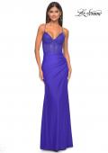 Picture of: Fitted Jersey Dress with Fishnet Rhinestone Illusion Bustier Top in Royal Blue, Style: 32230, Detail Picture 13