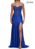 Picture of: Strapless Sheer Lace Corset Gown with High Slit in Royal Blue, Style: 33398, Detail Picture 13