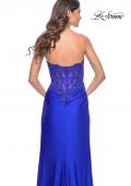 Picture of: Ruched Jersey Skirt with Lace Illusion Top and Rhinestone Prom Dress in Royal Blue, Style: 32011, Detail Picture 14