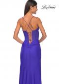 Picture of: Fitted Jersey Dress with Fishnet Rhinestone Illusion Bustier Top in Royal Blue, Style: 32230, Detail Picture 14