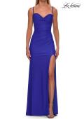 Picture of: Ruched Sweetheart Gown with Slit and Lace-Up Back in Royal Blue, Style: 33361, Detail Picture 14