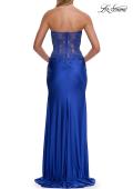 Picture of: Strapless Sheer Lace Corset Gown with High Slit in Royal Blue, Style: 33398, Detail Picture 14