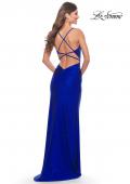 Picture of: Rhinestone Jersey Dress with Slit and Ruching in Royal Blue, Style: 31123, Detail Picture 15