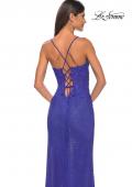Picture of: Rhinestone Fishnet Gown with Lace Detail and High Slit in Royal Blue, Style: 32218, Detail Picture 15