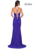 Picture of: Ruched Long Jersey Dress with Draped Rhinestone Neckline in Royal Blue, Style 32802, Detail Picture 15