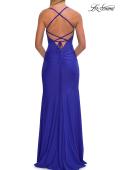 Picture of: Ruched Sweetheart Gown with Slit and Lace-Up Back in Royal Blue, Style: 33361, Detail Picture 15