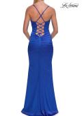 Picture of: Satin Fitted Gown with Strappy Open Back in Royal Blue, Style: 33611, Detail Picture 15