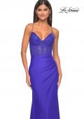 Picture of: Fitted Jersey Dress with Fishnet Rhinestone Illusion Bustier Top in Royal Blue, Style: 32230, Detail Picture 16