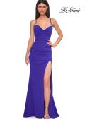 Picture of: Ruched Long Jersey Dress with Draped Rhinestone Neckline in Royal Blue, Style 32802, Detail Picture 16