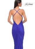 Picture of: Fitted Ruched Net Jersey Dress with Low Back in Royal Blue, Style 32834, Detail Picture 16