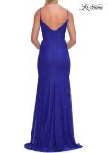 Picture of: Rhinestone Lace Gown with Sheer Bodice and Side Slit in Royal Blue, Style: 33442, Detail Picture 16
