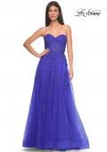 Picture of: Lace Up A-Line Dress with Ruched Bodice and Sweetheart Top in Royal Blue, Style: 32084, Detail Picture 17
