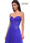 Picture of: Strapless A-line Tulle Dress with Floral Waist Detail in Royal Blue, Style 32789, Detail Picture 17