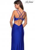 Picture of: Form Fitting Long Jersey Dress with Plunging Neckline in Royal Blue, Style: 27602, Back Picture