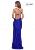 Picture of: Long Tie Up Back Jersey Prom Dress with Slit in Royal Blue, Style: 28296, Back Picture