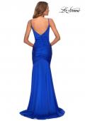 Picture of: Fully Ruched Jersey Prom Dress with Center Slit in Royal Blue, Style: 28416, Back Picture