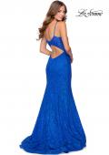 Picture of: Mermaid Lace Prom Dress with Faux Wrap Top in Royal Blue, Style: 28564, Back Picture