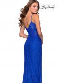 Picture of: Stretch Lace Dress with Sheer Bodice and Rhinestones in Royal Blue, Style: 28576, Back Picture
