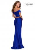 Picture of: Two Piece Neon Off the Shoulder Jersey Prom Dress in Royal Blue, Style: 28578, Back Picture