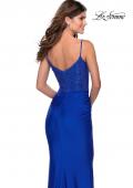 Picture of: Jersey Prom Dress with Rhinestone Net Bodice in Royal Blue, Style: 28734, Back Picture