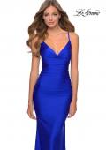 Picture of: Long Jersey Dress with Draped V-Neckline and Ruching in Royal Blue, Style: 28984, Back Picture
