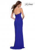 Picture of: Strapless Jersey Dress with Ruching and Skirt Slit in Royal Blue, Style 29489, Back Picture