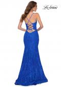 Picture of: Stretch Lace Gown with Lace Up Strappy Back in Royal Blue, Style 29611, Back Picture