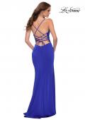 Picture of: Ruched Jersey Gown with Intricate Lace Up Back in Royal Blue, Style 29615, Back Picture