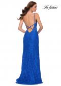 Picture of: Stretch Lace Long Dress with Deep V Neckline in Royal Blue, Style 29842, Back Picture