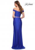 Picture of: Rhinestone Off the Shoulder Jersey Two Piece Prom Dress in Royal Blue, Style 29951, Back Picture