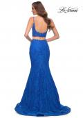 Picture of: Mermaid Two Piece Gown with Deep V and Rhinestones in Royal Blue, Style 29970, Back Picture