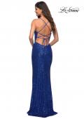 Picture of: Long Sequin Prom Dress with Open Lace Up Back in Royal Blue, Back Picture