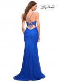 Picture of: Lace Gown with Sheer Lace Applique Side Panels in Royal Blue, Back Picture