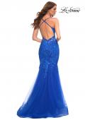Picture of: Mermaid Tulle and Lace Jeweled Prom Dress in Royal Blue, Back Picture