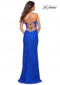 Picture of: Illusion Lace Gown with Deep V Neckline in Royal Blue, Back Picture